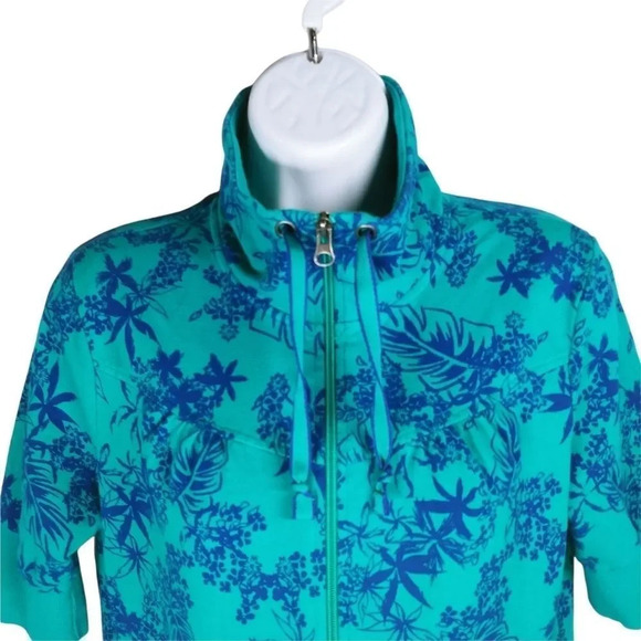 Zip Up Cardigan/Jacket, Teal/Blue, Hawaiian, M - Picture 2 of 7